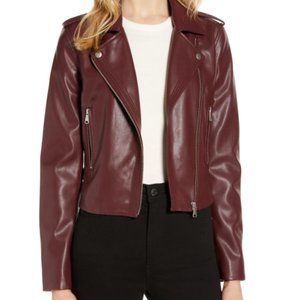 Halogen Faux Leather Moto Jacket in Burgundy